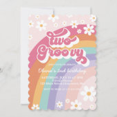 Twee Groovy Retro Rainbow 2e Birthday Uitnodiging (Voorkant)