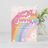 Twee Groovy Retro Rainbow 2e Birthday Uitnodiging (Staand voorkant)