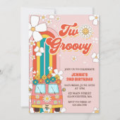 Twee Groovy Retro Rainbow 2e Birthday Uitnodiging (Voorkant)