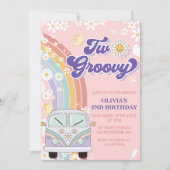 Twee Groovy Retro Rainbow 2e Birthday Uitnodiging (Voorkant)