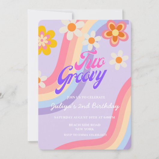 Twee Groovy Retro Rainbow 2e verjaardag Kaart (Voorkant)