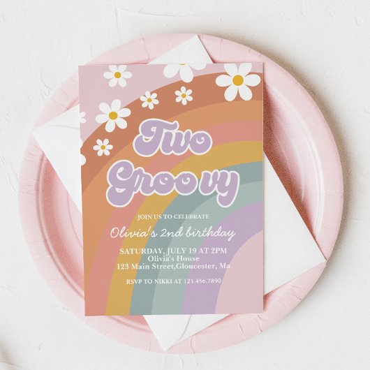 Twee Groovy Retro Rainbow 2e verjaardag Kaart
