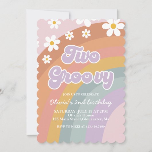 Twee Groovy Retro Rainbow 2e verjaardag Kaart (Voorkant)