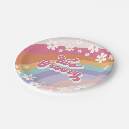 Twee Groovy Retro Rainbow 2e verjaardag Papieren Bordje (Gekanteld)