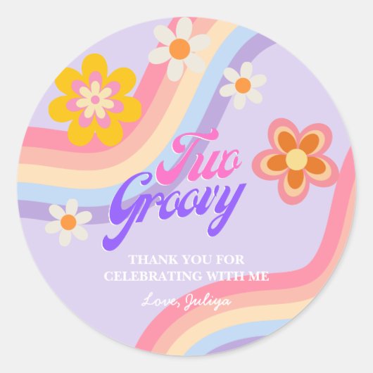 Twee groovy Retro Rainbow 2e verjaardag Ronde Sticker (Voorkant)