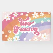Twee Groovy Retro Rainbow 2e verjaardag Spandoek (Horizontaal)