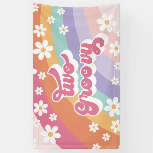 Twee Groovy Retro Rainbow 2e verjaardag Spandoek (Verticaal)