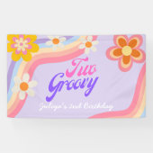 Twee Groovy Retro Rainbow 2e verjaardag Spandoek (Horizontaal)