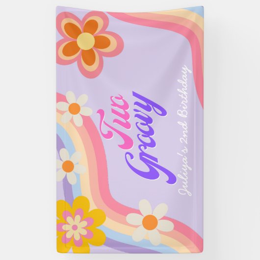 Twee Groovy Retro Rainbow 2e verjaardag Spandoek (Verticaal)