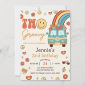 Twee Groovy Retro Rainbow 2e verjaardagsfeestje Kaart (Voorkant)