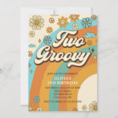 Twee Groovy Retro Rainbow 2e verjaardagsfeestje Kaart (Voorkant)