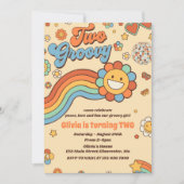 Twee Groovy Retro Rainbow 2e verjaardagsfeestje Kaart (Voorkant)
