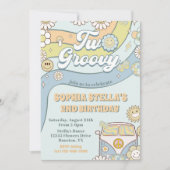 Twee Groovy Retro Rainbow 2e verjaardagsfeestje Kaart (Voorkant)