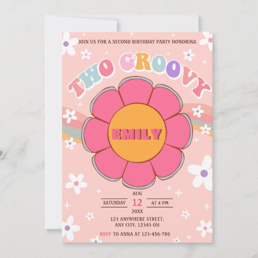 Twee Groovy Retro Rainbow 2e verjaardagsfeestje Kaart (Voorkant)