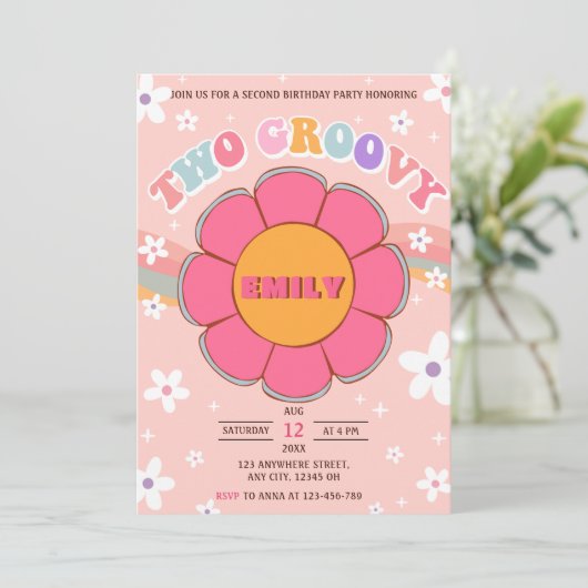 Twee Groovy Retro Rainbow 2e verjaardagsfeestje Kaart (Staand voorkant)