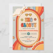 Twee Groovy Retro Rainbow 2e verjaardagsfeestje Kaart (Voorkant)