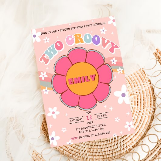 Twee Groovy Retro Rainbow 2e verjaardagsfeestje Kaart