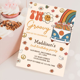 Twee Groovy Retro Rainbow 2e verjaardagsfeestje Kaart