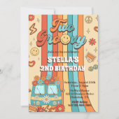 Twee Groovy Retro Rainbow 2e verjaardagsfeestje Kaart (Voorkant)