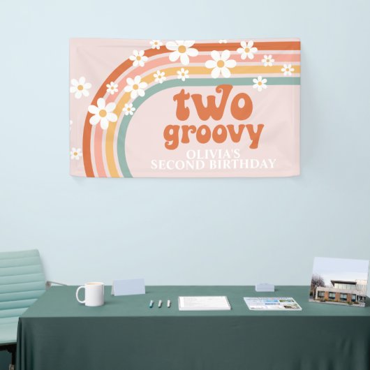 Twee Groovy Retro Rainbow Daisy Birthday Banner (Beurs)