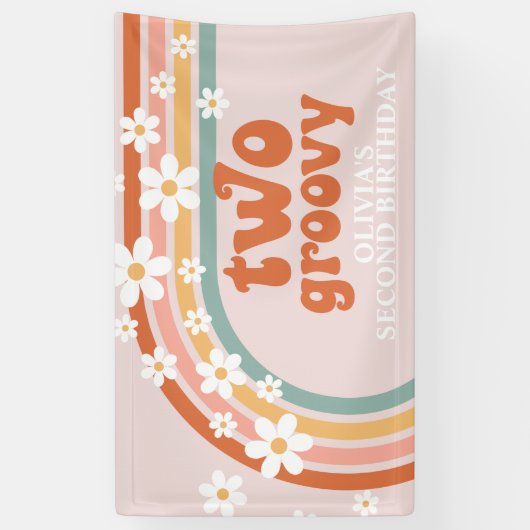 Twee Groovy Retro Rainbow Daisy Birthday Banner (Verticaal)