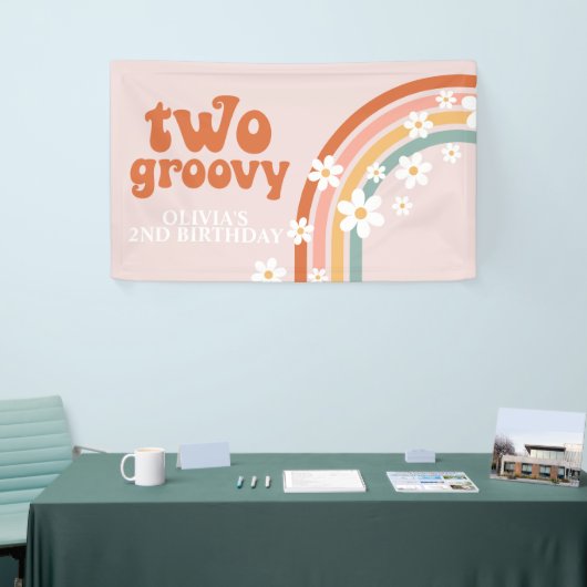 Twee Groovy Retro Rainbow Daisy Birthday Banner (Beurs)