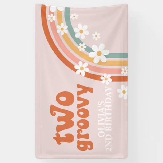 Twee Groovy Retro Rainbow Daisy Birthday Banner (Verticaal)