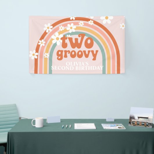Twee Groovy Retro Rainbow Daisy Birthday Banner (Beurs)