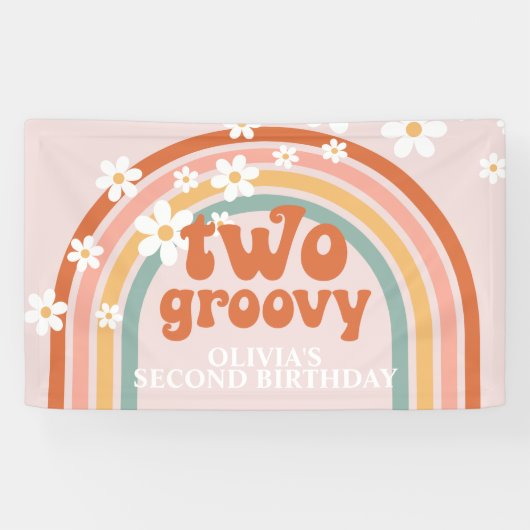 Twee Groovy Retro Rainbow Daisy Birthday Banner (Horizontaal)