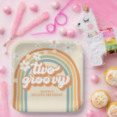 Twee Groovy Retro Rainbow Daisy Birthday Papieren Bordje (Feest)