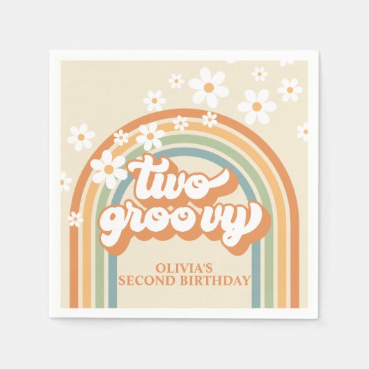 Twee Groovy Retro Rainbow Daisy Birthday Servet (Voorkant)