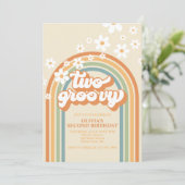 Twee Groovy Retro Rainbow Daisy Birthday uitnodigi Kaart (Staand voorkant)