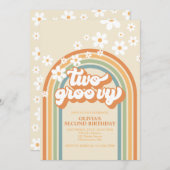 Twee Groovy Retro Rainbow Daisy Birthday uitnodigi Kaart (Voorkant / Achterkant)