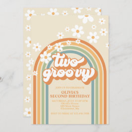 Twee Groovy Retro Rainbow Daisy Birthday uitnodigi Kaart