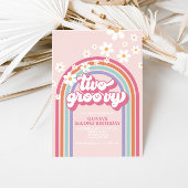 Twee Groovy Retro Rainbow-uitnodiging Kaart