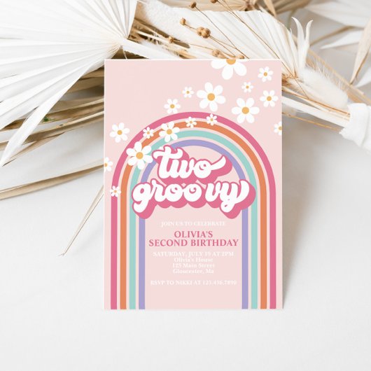 Twee Groovy Retro Rainbow-uitnodiging Kaart