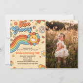 Twee Groovy Retro Regenboog 2de Verjaardagsfeestje Kaart (Voorkant)