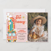 Twee Groovy Retro Regenboog 2e Verjaardag Foto Kaart (Voorkant)