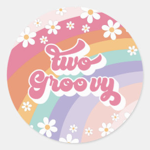 Twee Groovy Retro Regenboog 2e Verjaardag Ronde Sticker
