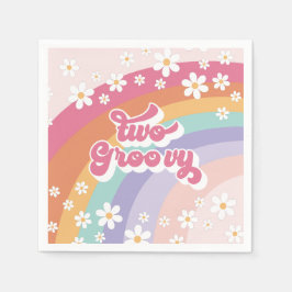 Twee Groovy Retro Regenboog 2e Verjaardag Servet