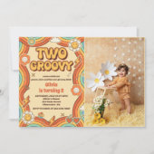 Twee Groovy Retro Regenboog 2e Verjaardagsfeestfot Kaart (Voorkant)