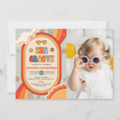 Twee Groovy Retro Regenboog 2e Verjaardagsfeestfot Kaart (Voorkant)