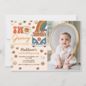 Twee Groovy Retro Regenboog 2e Verjaardagsfeestfot Kaart (Voorkant)