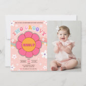 Twee Groovy Retro Regenboog 2e Verjaardagsfeestfot Kaart (Voorkant)