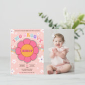 Twee Groovy Retro Regenboog 2e Verjaardagsfeestfot Kaart (Staand voorkant)