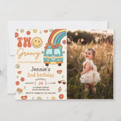 Twee Groovy Retro Regenboog 2e Verjaardagsfeestfot Kaart (Voorkant)