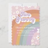 Twee Groovy Retro Regenboog 2e Verjaardagsuitnodig Kaart (Voorkant)