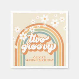 Twee Groovy Retro Regenboog Madelief Verjaardag Servet
