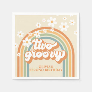 Twee Groovy Retro Regenboog Madelief Verjaardag Servet