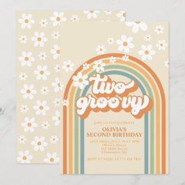 Twee Groovy Retro Regenboog Madelief Verjaardagsui Kaart